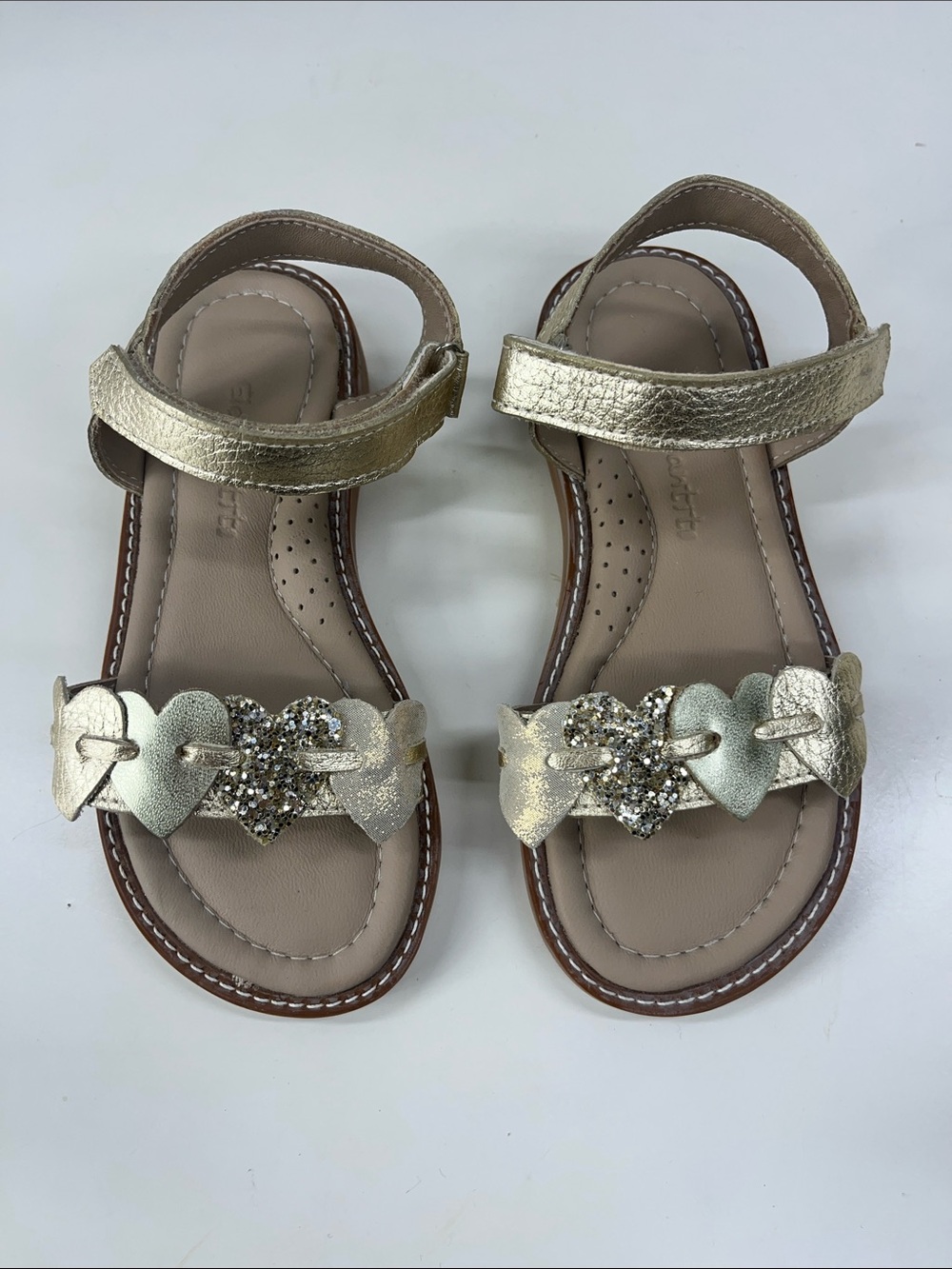 New ELEPHANTITO Caro Cuore Kids Heart Sandals in Gold Leather Size 11